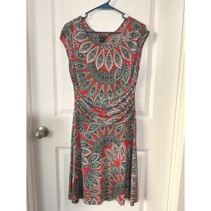 EN Focus Petite Womens 10P Orange Paisley Ruched Sheath Midi Dress Petite 10‎